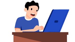 2D animated Boy on Customer Support 4K Quality Video. Boy preform job on Customer Support in company in Blue Shirt