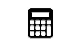 Black Calculator icon isolated on white background. Accounting symbol. Business calculations mathematics education and finance. 4K Video motion graphic animation.