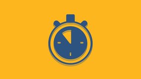 Blue Stopwatch icon isolated on orange background. Time timer sign. Chronometer sign. 4K Video motion graphic animation .