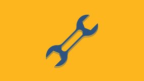 Blue Wrench spanner icon isolated on orange background. 4K Video motion graphic animation .