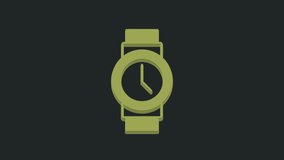 Green Wrist watch icon isolated on black background. Wristwatch icon. 4K Video motion graphic animation.