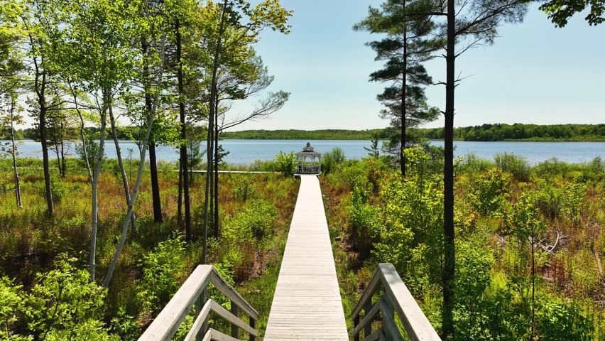Pushing toward a waterfront gazebo at the end of a dock.
