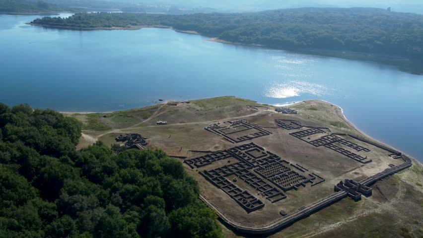 aquis querquennis, roman archaeological complex of camp and mansion walls in bande, ourense, galicia, spain