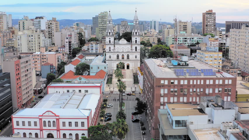 Aerial view of the Basilica of Our Lady of Sorrows (Nossa Senhora das Dores) in the center of Porto Alegre, Brazil.