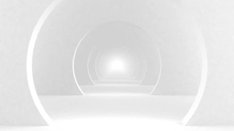 3D Animation - Looping Forward Movement in an Infinite White Modern Tunnel with Round Arches Video de stock
