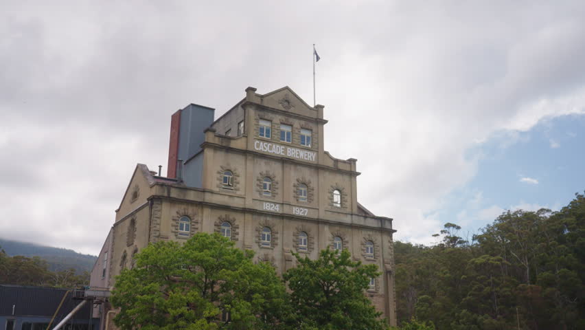 Timelapse Of Cloudy Sky Moving Over Historical Cascade Brewing Factory, Hobart Tasmania 4K