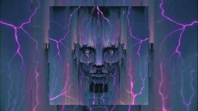 Abstract face and lightnings. Animated 4K video