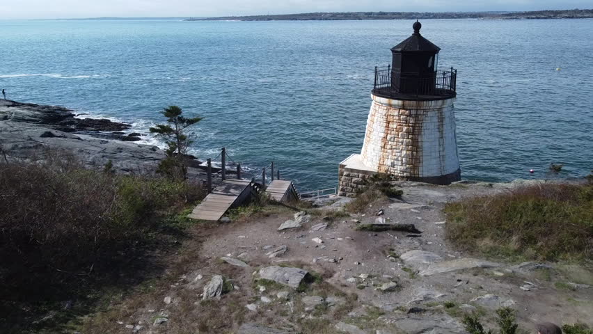 Castle Hill Lighthouse Rhode Island Newport Beach Drone Rocky Coast