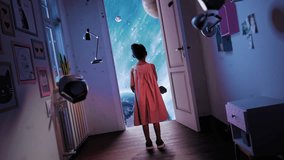 Little Child Girl Opening the Door To Knowledge the Universe Learning Augmented Reality Virtual Realm Creativity Science Fiction and Imagination Concept - Powered by Shutterstock - Get 15% off with code: PIKWIZARD15