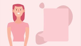 Animated illustration of a Girl talking and a text box comes out