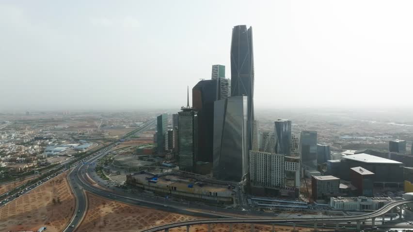 Capital city of Kingdom of Saudi Arabia, Riyadh, Drone shot of the King Abdullah Financial District (KAFD) Royalty-Free Stock Footage #1104708647