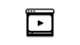 Black Online play video icon isolated on white background. Film strip with play sign. 4K Video motion graphic animation.