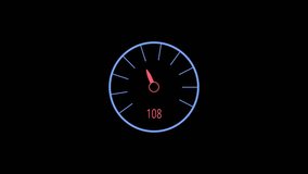 Speedo meter icon animation with alpha channel. Needle fast and slow with increasing or decreasing numbers.