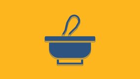 Blue Mortar and pestle icon isolated on orange background. 4K Video motion graphic animation .