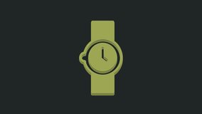 Green Wrist watch icon isolated on black background. Wristwatch icon. 4K Video motion graphic animation.