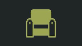 Green Armchair icon isolated on black background. 4K Video motion graphic animation.