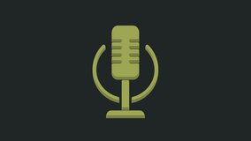 Green Microphone icon isolated on black background. On air radio mic microphone. Speaker sign. 4K Video motion graphic animation.