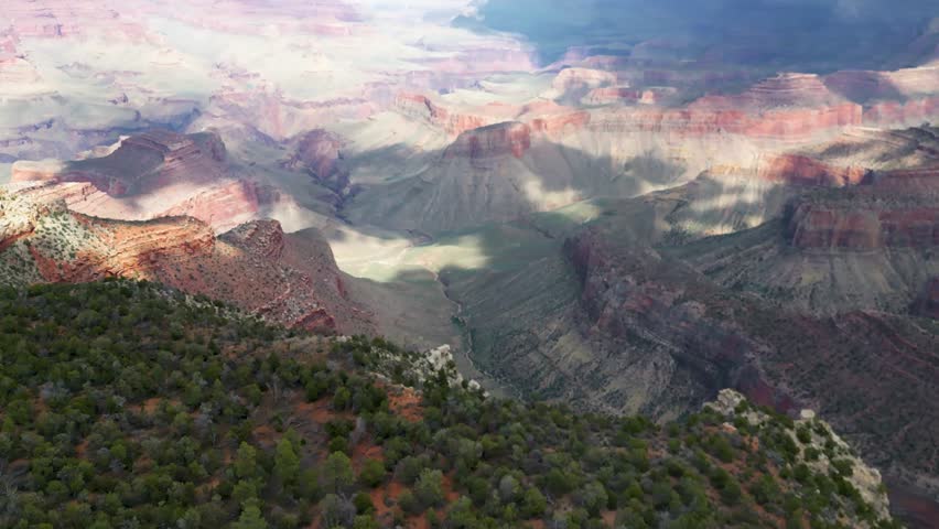 Top cinematic aerial view to the Grand Canyon Arizona. A wonderful view of the grand canyon. Aerial panorama of the Grand Canyon National Park, South Rim Grand Canyon, Arizona, USA