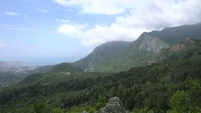 4k video. Montenegro. The old road to Bar. View of the city of Bar and the mountains to the north of the city.