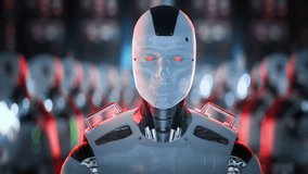 AI Evil Robot With Red Eyes Awaking in a Factory Artificial Intelligence Danger - Powered by Shutterstock - Get 15% off with code: PIKWIZARD15