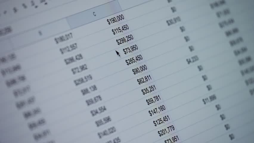Close-up of financial cash flow data on PC screen. Royalty-Free Stock Footage #1104729975