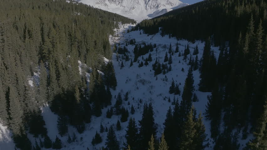 Aerial cinematic drone Leadville Copper Mountain backcountry Mayflower Clinton Gultch Rocky Mountain Continental divide Summit county Breckenridge Vail Keystone wilderness spring winter pan up forward