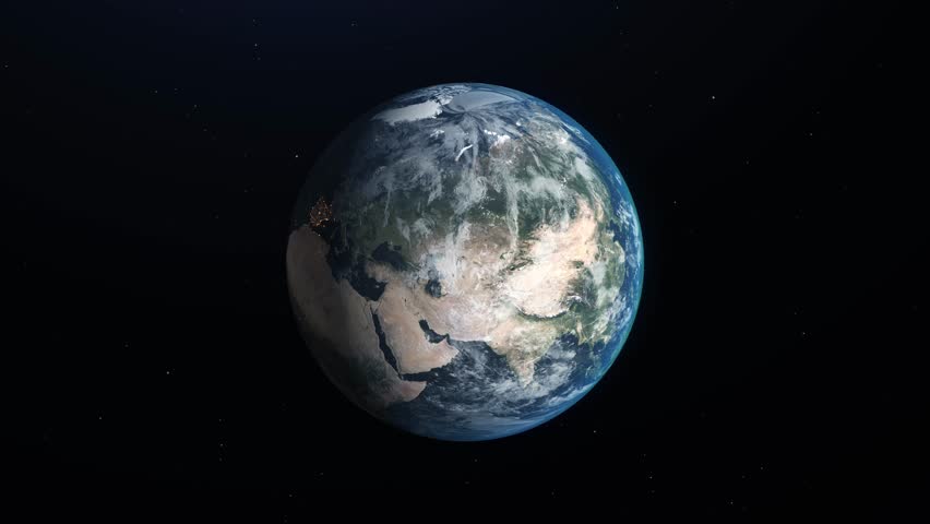 Romania map highlighted with outline  border, zooming in from the space through a 4K photo-real animated globe, with a panoramic view of Europe.