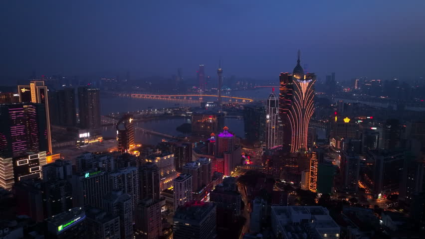 Evening Panorama of Downtown Macau, Aerial View