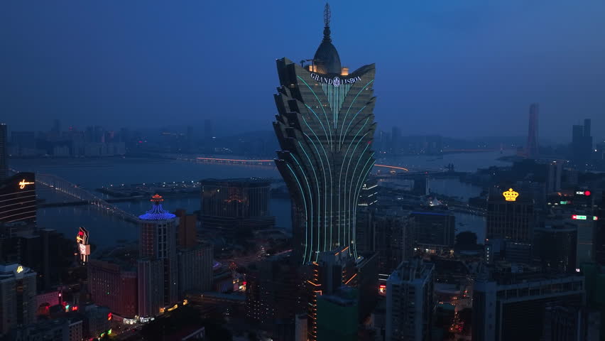 Evening Panorama of Downtown Macau, Aerial View