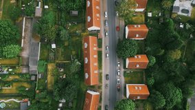 Scenic landscape from above aerial view of houses in small town in countryside Germany .