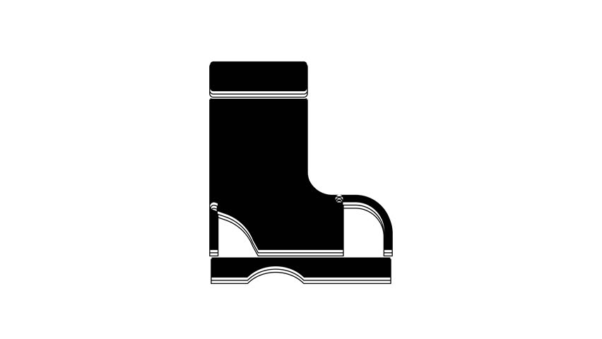 Black Waterproof rubber boot icon isolated on white background. Gumboots for rainy weather, fishing, gardening. 4K Video motion graphic animation. Royalty-Free Stock Footage #1104750961