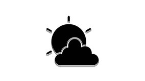 Black Sun and cloud weather icon isolated on white background. 4K Video motion graphic animation.