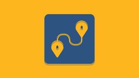 Blue Route location icon isolated on orange background. Map pointer sign. Concept of path or road. GPS navigator. 4K Video motion graphic animation .
