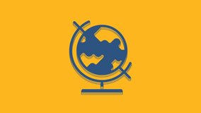 Blue Earth globe icon isolated on orange background. 4K Video motion graphic animation .