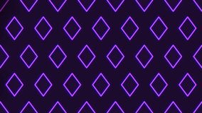 Seamless neon purple rhombus pattern on black gradient, motion abstract futuristic, cyber, club and music style background