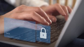 Working from home woman doing online payment with digital wallet and secure login, mobile wallet safety, Data protection, VPN, virtual private network, Internet cyber security, Cyber crime protection - Powered by Shutterstock - Get 15% off with code: PIKWIZARD15