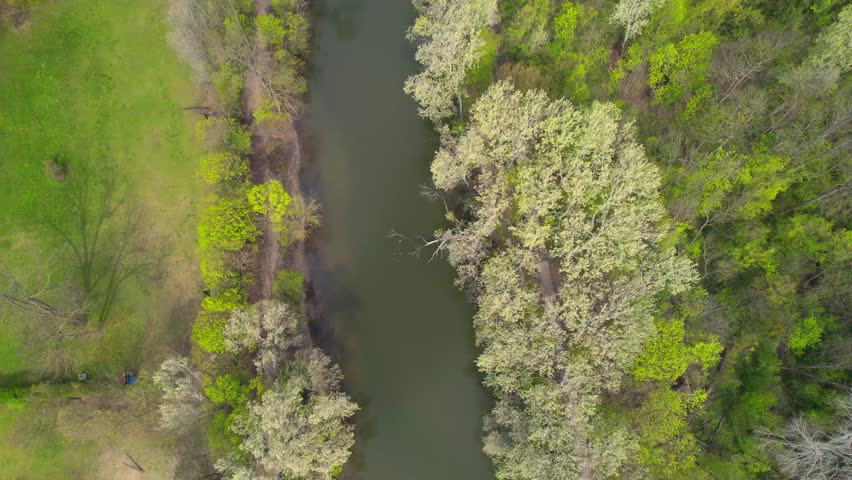 Top Down Aerial Shot Over River in Prater Park Vienna, Austria Royalty-Free Stock Footage #1104762111