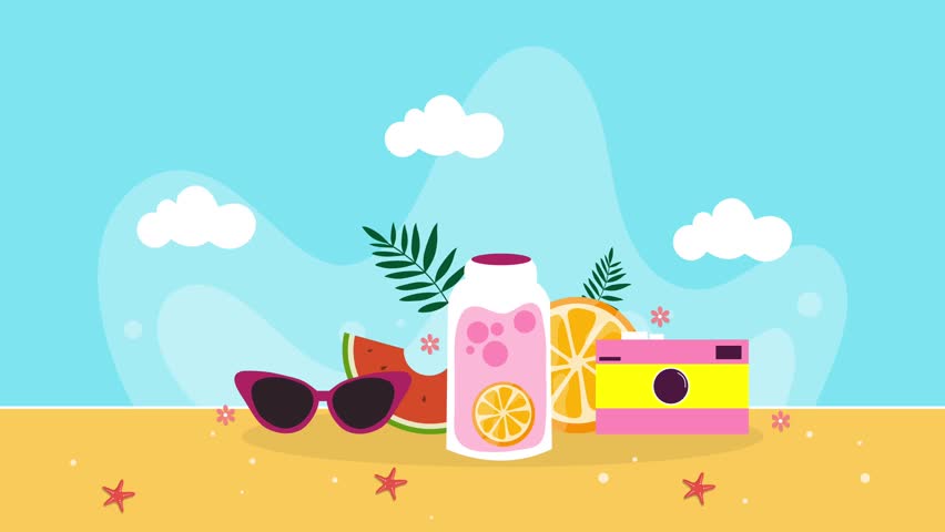 summer illustration motion video 4k for summer time background and summer vibes