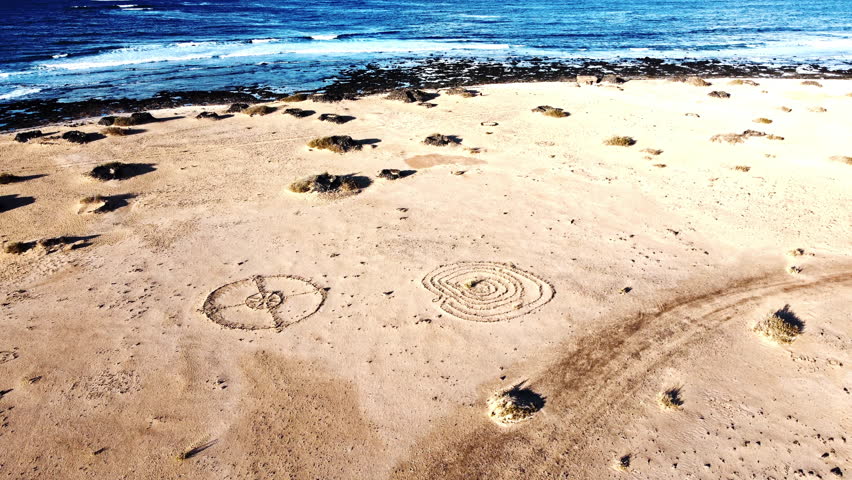 Strange Circle Formations at Canary Island Beach Dunes, Fuerteventura Drone