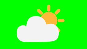 Cartoon simple sun rotation icon on cloud background green screen insert, chroma key green screen graphics motion weather icon. stock video 3D animation. Super high resolution.