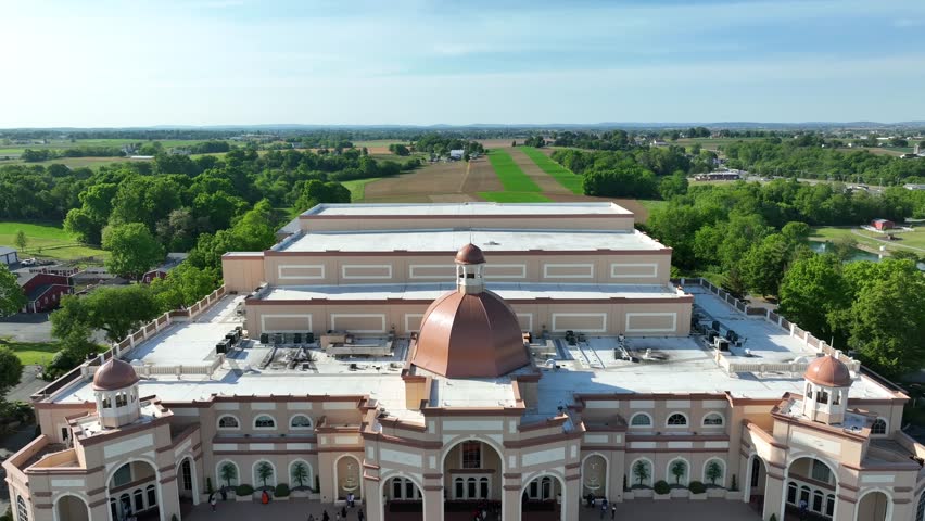 Sight and Sound Theatre. Descending aerial of Lancaster County tourist attraction.