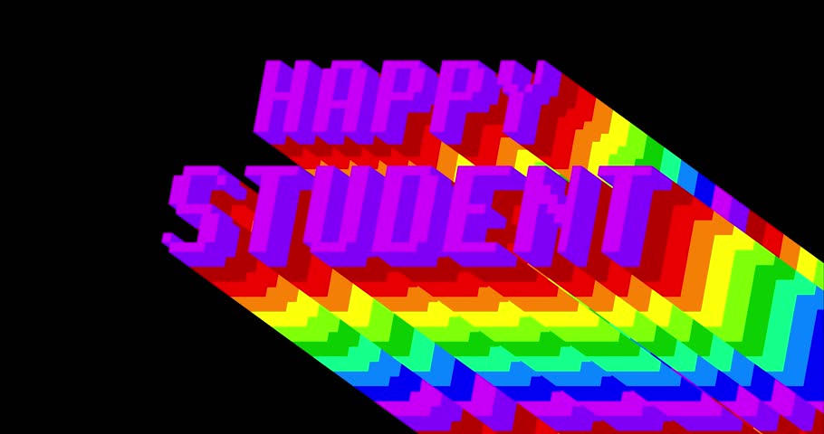 Happy Student. 4k animated word with long layered multicolored shadow with the colors of a rainbow on black background. Royalty-Free Stock Footage #1104788455