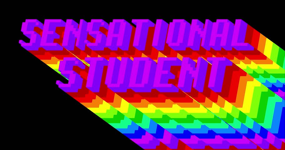 Sensational Student. 4k animated word with long layered multicolored shadow with the colors of a rainbow on black background. Royalty-Free Stock Footage #1104788461