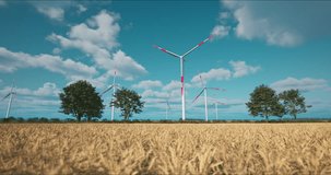 Experience the mesmerizing dance of wind turbines as they gracefully rotate against in the fields. This breathtaking video shows the harmonious combination of renewable energy and. 3D Illustration