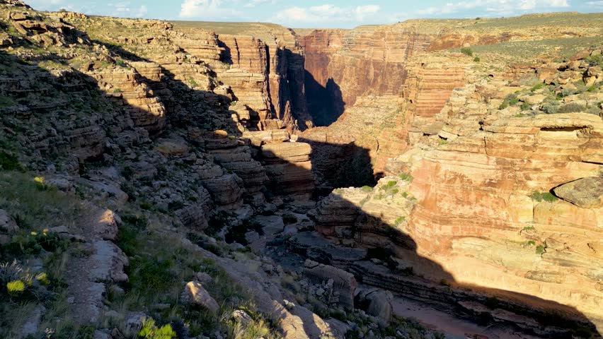 Grand Canyon aerial, Arizona. Panorama in beautiful nature landscape scenery at sunset in Grand Canyon National Park. South Rim of the Grand Canyon National Park. Scenery of the Grand Canyon, Arizona.