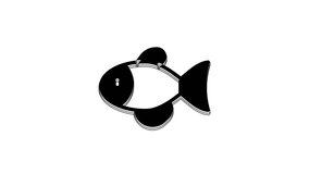 Black Fish icon isolated on white background. 4K Video motion graphic animation.