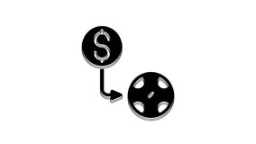 Black Casino chips exchange on dollar icon isolated on white background. 4K Video motion graphic animation.