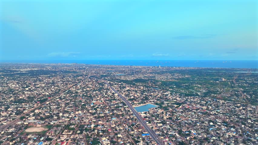 aerial view of Lome, Togo
sea view and the border with Ghana .