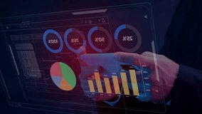 Businessman working with smartphone, showing chart and graph icons on virtual hologram digital screen interface. Big data analytics, BI business intelligence, investment and financial concept. - Powered by Shutterstock - Get 15% off with code: PIKWIZARD15