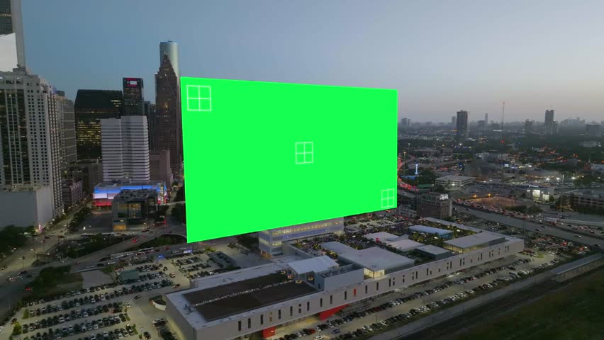 Greenscreen placeholder with tracking marks in front the Houston cityscape - 3D motion graphics Royalty-Free Stock Footage #1104807005